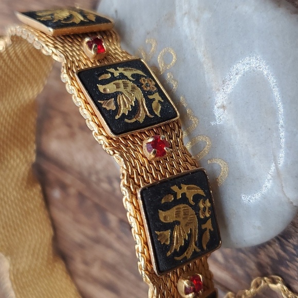 B2816 Spanish demascene ruby BRACELET made in RADI SPAIN no other‎ like it mesh - Picture 3 of 5